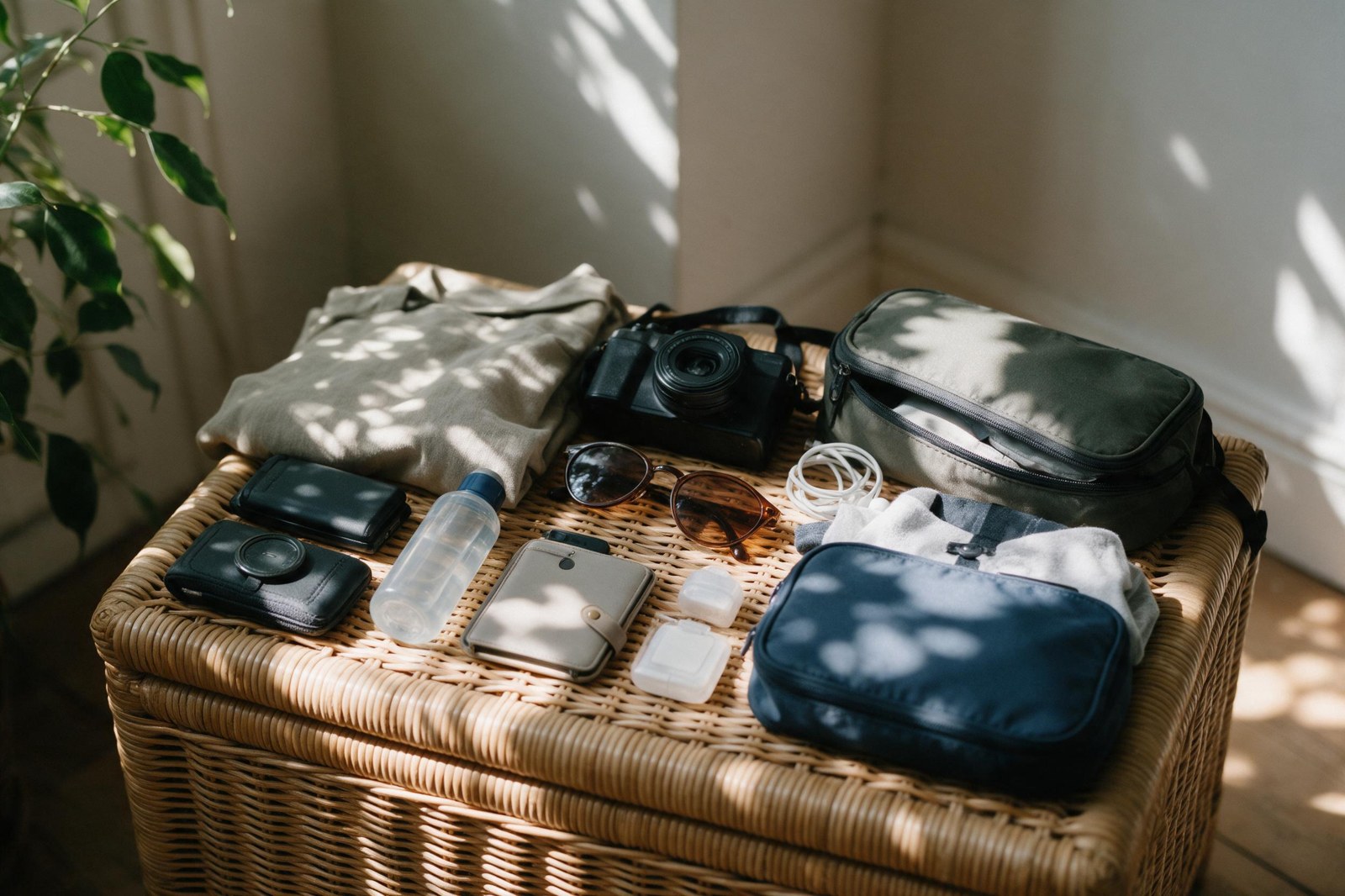 travel accessories laid out before packing